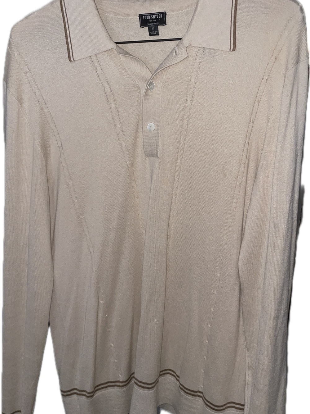 Silk & Cotton Long-Sleeve Polo in Tan